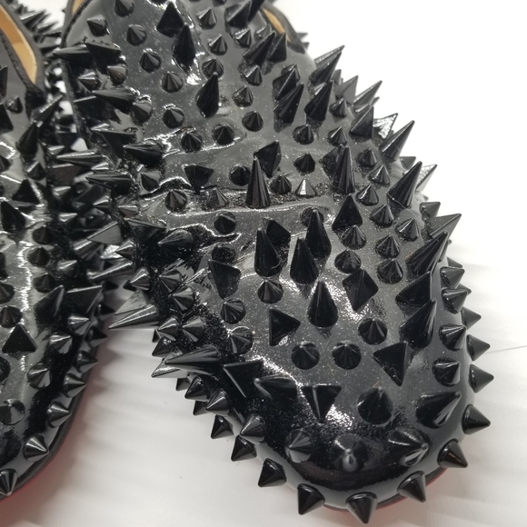Piergitar Shiny Black Spikes Red Bottom Loafers - Picture 7 of 14